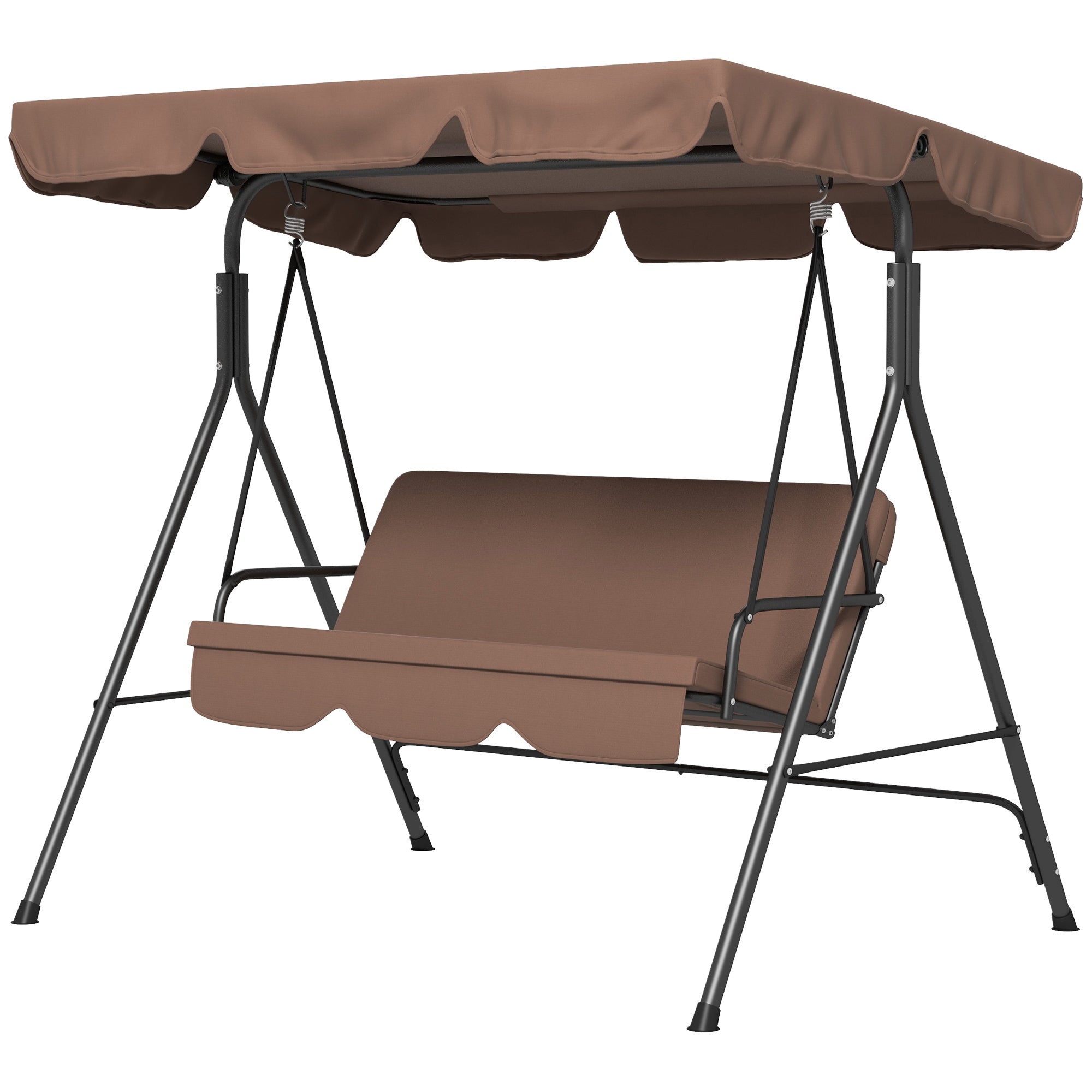Hollywood Swing Seat with Adjustable Sun Canopy, 3-Seater Garden Swing Seat with Anti-Slip Feet, Water-Resistant Swing Bench Loadable up to 200 kg, for Garden, 172x110x153cm, Brown