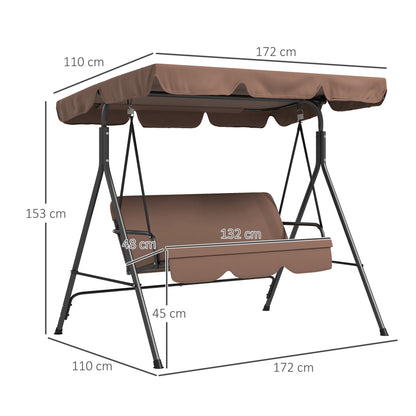 Hollywood Swing Seat with Adjustable Sun Canopy, 3-Seater Garden Swing Seat with Anti-Slip Feet, Water-Resistant Swing Bench Loadable up to 200 kg, for Garden, 172x110x153cm, Brown