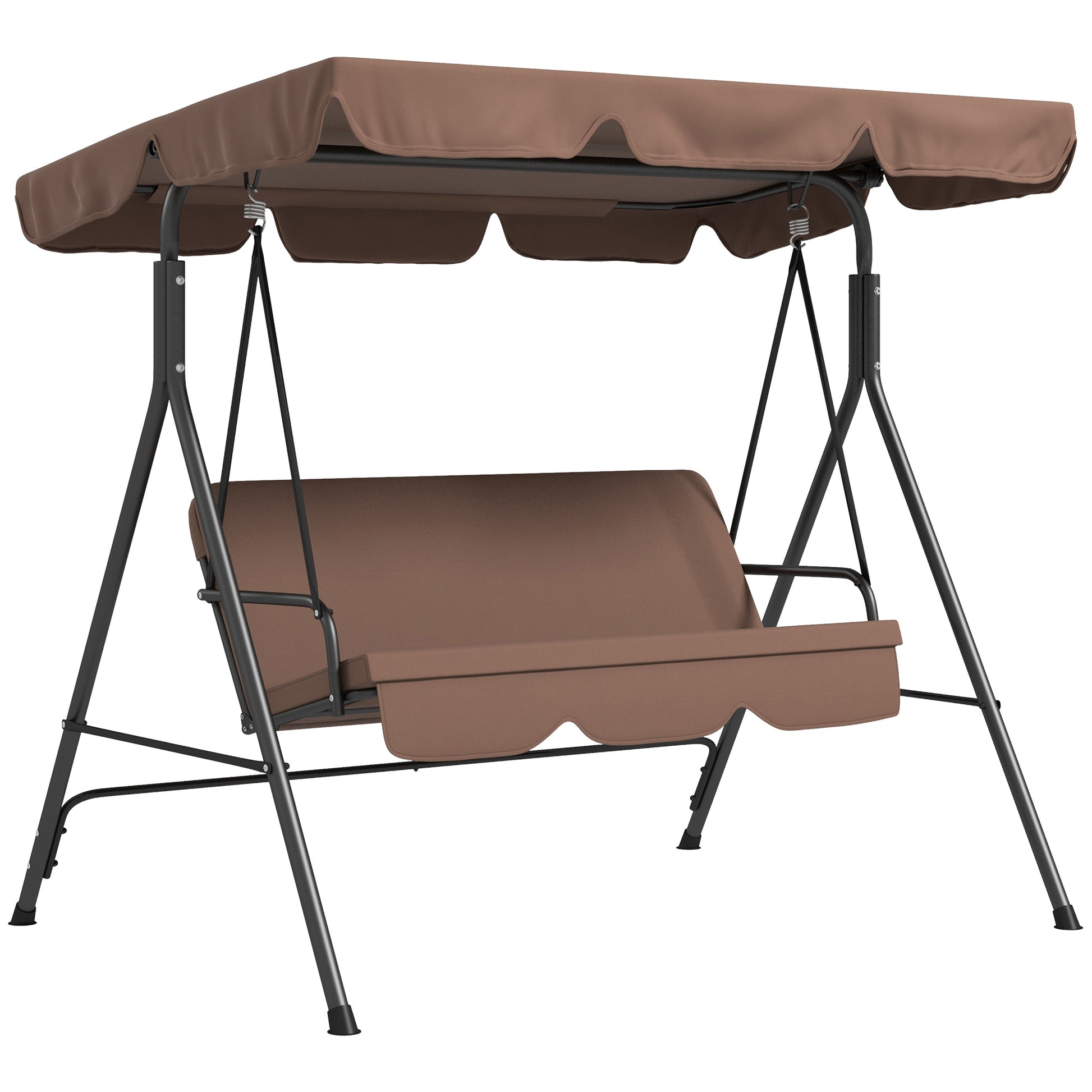 Hollywood Swing Seat with Adjustable Sun Canopy, 3-Seater Garden Swing Seat with Anti-Slip Feet, Water-Resistant Swing Bench Loadable up to 200 kg, for Garden, 172x110x153cm, Brown