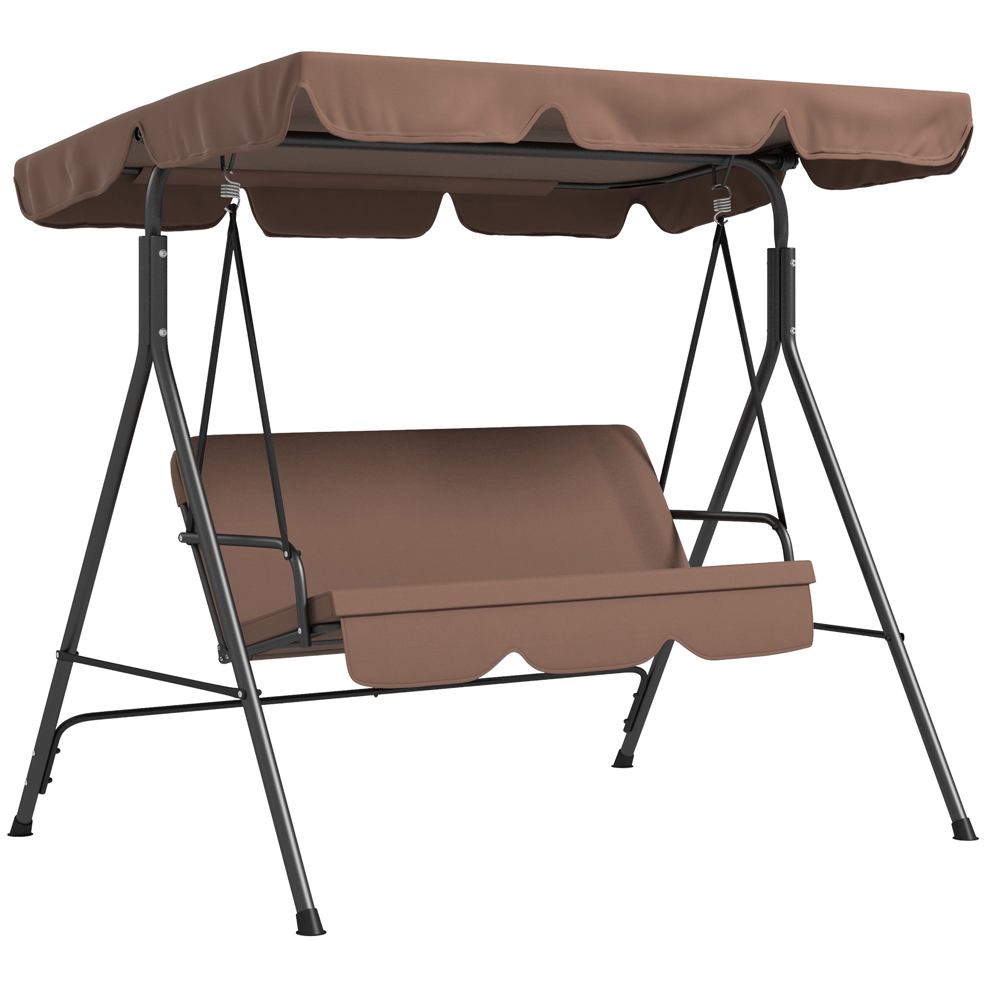 Hollywood Swing Seat with Adjustable Sun Canopy, 3-Seater Garden Swing Seat with Anti-Slip Feet, Water-Resistant Swing Bench Loadable up to 200 kg, for Garden, 172x110x153cm, Brown