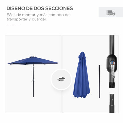 Garden Umbrella Ø295x250 cm with Crank Outdoor Parasol with Tilt Mechanism and Detachable Metal Pole for Terrace Pool Patio Blue