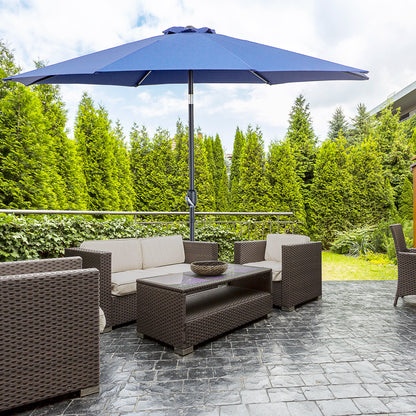 Garden Umbrella Ø295x250 cm with Crank Outdoor Parasol with Tilt Mechanism and Detachable Metal Pole for Terrace Pool Patio Blue