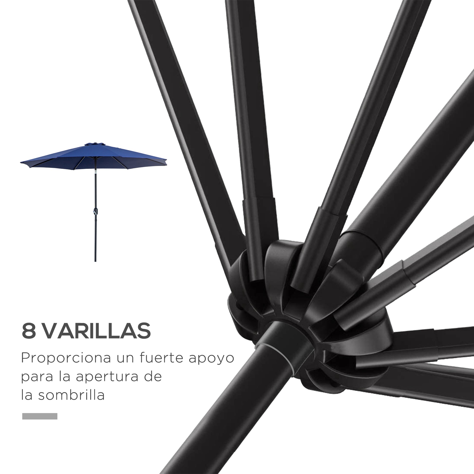 Garden Umbrella Ø295x250 cm with Crank Outdoor Parasol with Tilt Mechanism and Detachable Metal Pole for Terrace Pool Patio Blue