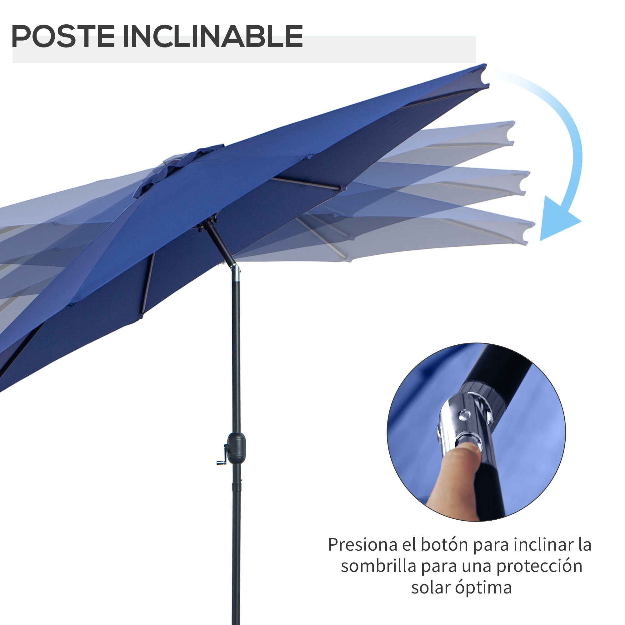 Garden Umbrella Ø295x250 cm with Crank Outdoor Parasol with Tilt Mechanism and Detachable Metal Pole for Terrace Pool Patio Blue