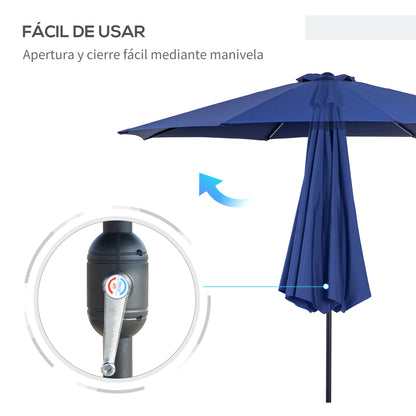 Garden Umbrella Ø295x250 cm with Crank Outdoor Parasol with Tilt Mechanism and Detachable Metal Pole for Terrace Pool Patio Blue