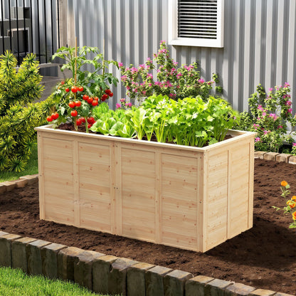 Wooden Raised Garden Bed, 152 x 77 x 77 cm, Elevated Deep Herb Planter with Open Bottom and Reinforcement Bars, Natural Finish