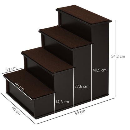 Pet Stairs 4-Step Dog Stairs Cat Stairs Ramp with Non-Slip Mat Pet Ladder for Car Bed Sofa Dark Brown 40 x 59 x 54.2 cm