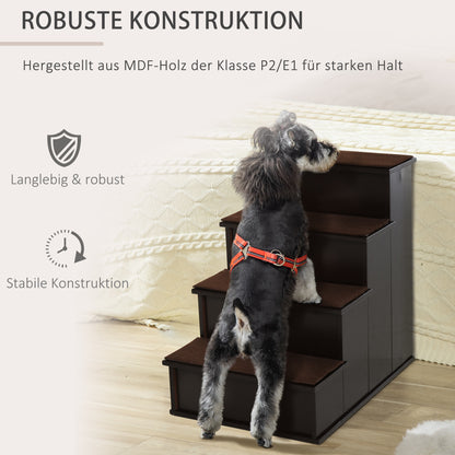 Pet Stairs 4-Step Dog Stairs Cat Stairs Ramp with Non-Slip Mat Pet Ladder for Car Bed Sofa Dark Brown 40 x 59 x 54.2 cm