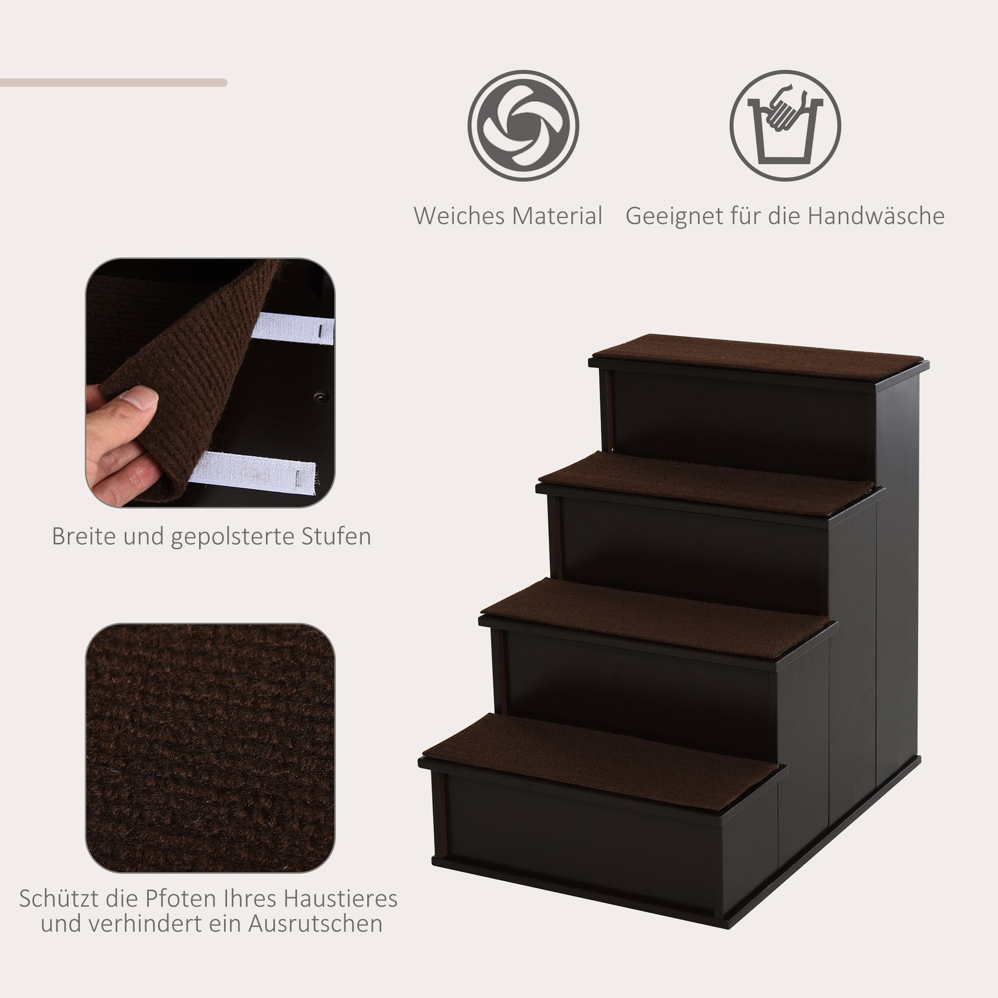 Pet Stairs 4-Step Dog Stairs Cat Stairs Ramp with Non-Slip Mat Pet Ladder for Car Bed Sofa Dark Brown 40 x 59 x 54.2 cm