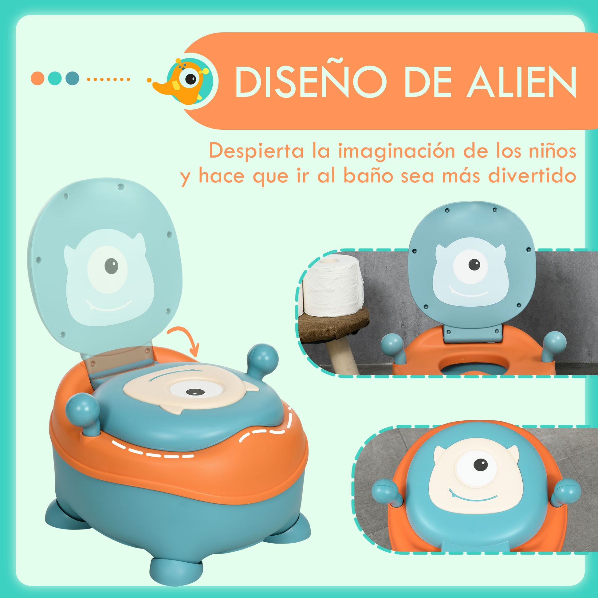 ZONEKIZ Baby Potty for 6-36 Months Portable Alien-shaped Toddler Potty with Seat Lid Antislip Structure Trainer Toilet 40 kg Load 35.6x35.7x22.2 cm Blue