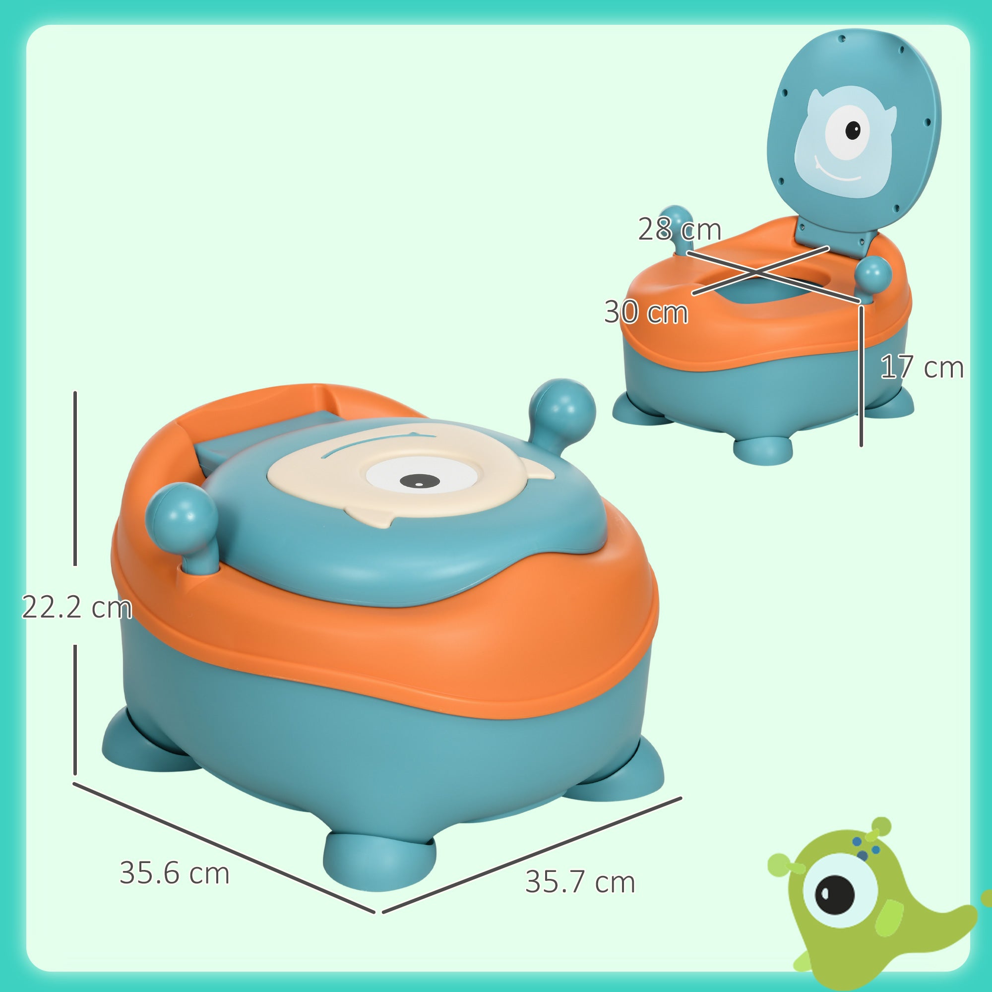 ZONEKIZ Baby Potty for 6-36 Months Portable Alien-shaped Toddler Potty with Seat Lid Antislip Structure Trainer Toilet 40 kg Load 35.6x35.7x22.2 cm Blue