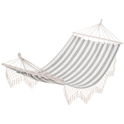 Garden Hammock 200x100 cm Hanging Hammock with Wooden Bars Load 120 kg for Patio Terrace Balcony Camping Gray and Cream