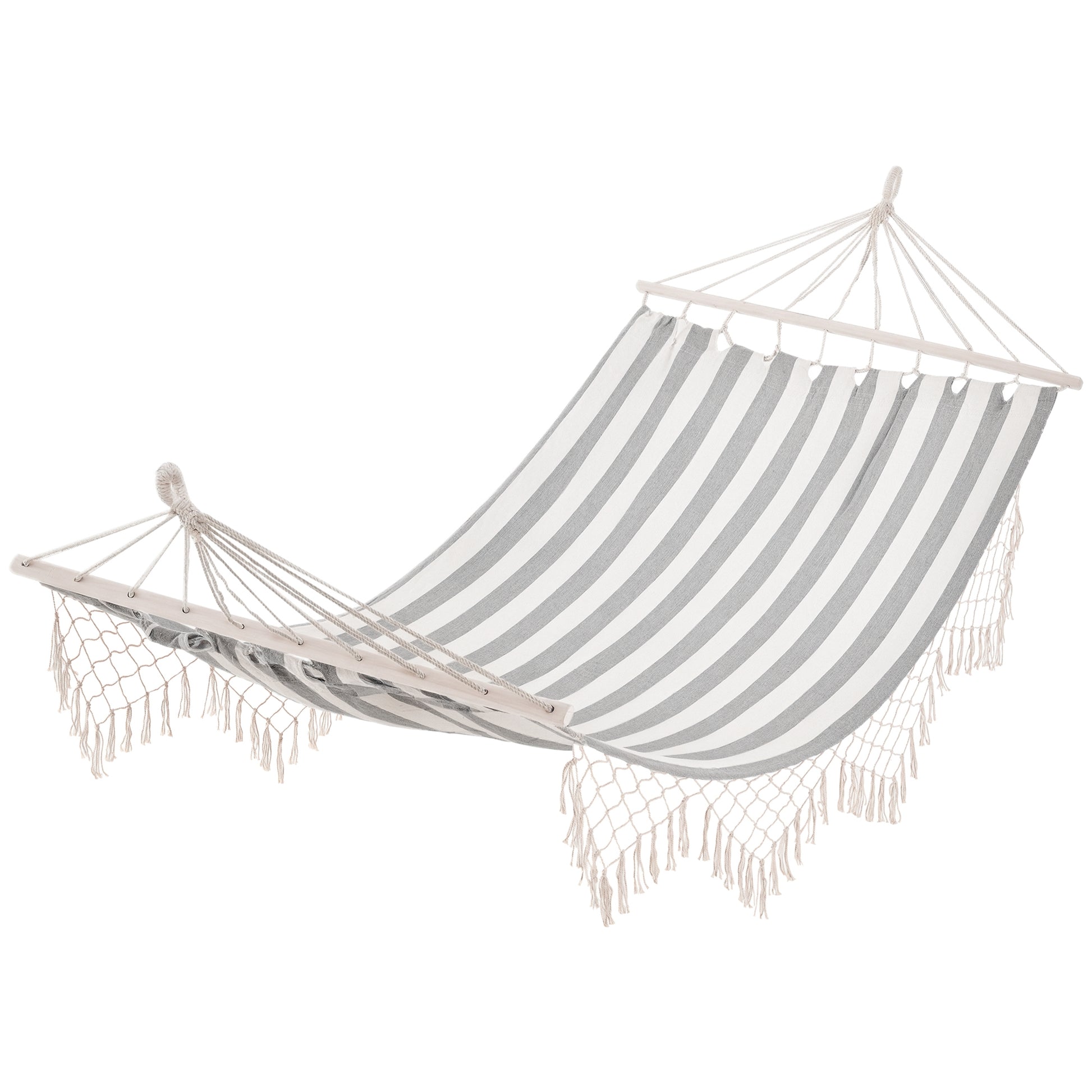 Garden Hammock 200x100 cm Hanging Hammock with Wooden Bars Load 120 kg for Patio Terrace Balcony Camping Gray and Cream