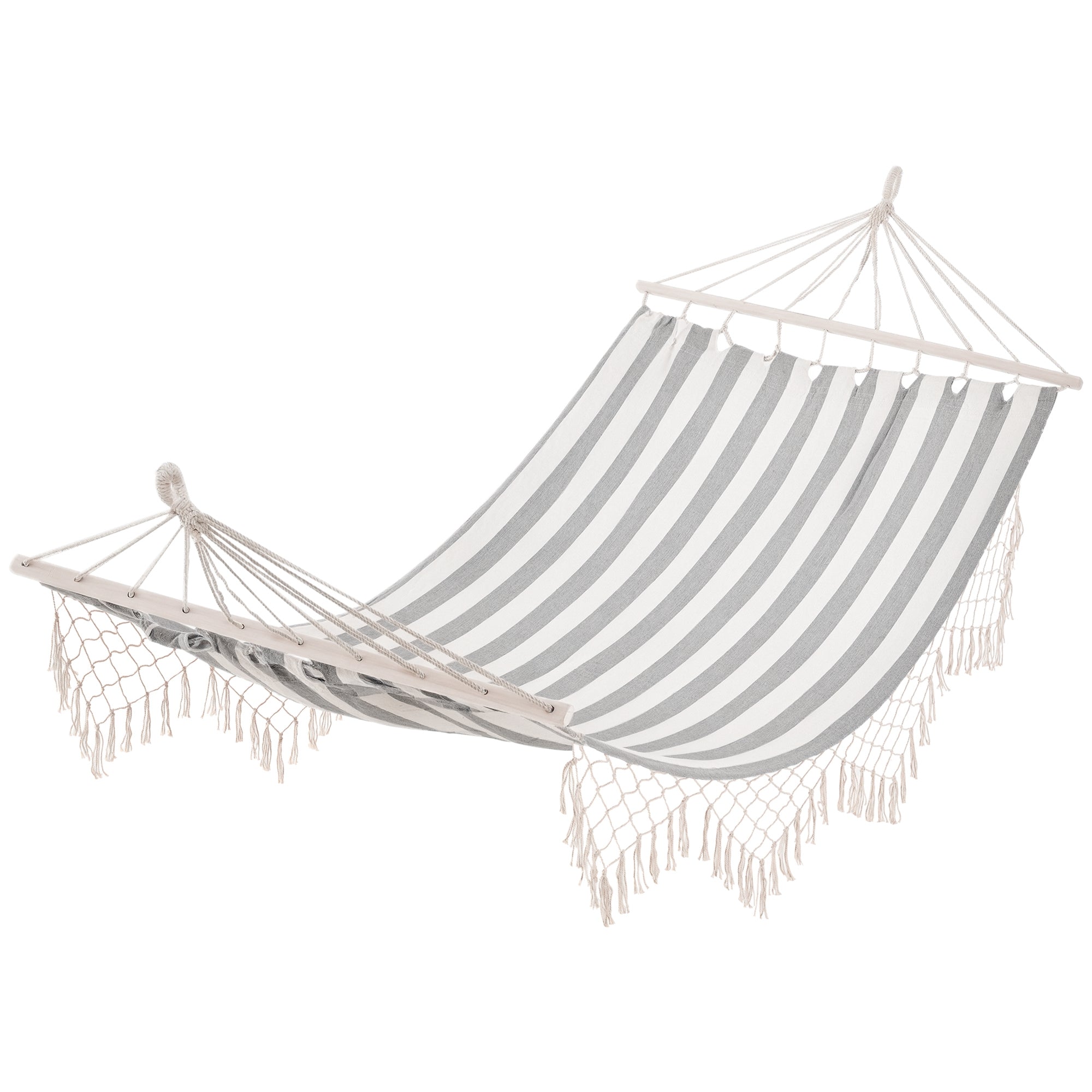 Garden Hammock 200x100 cm Hanging Hammock with Wooden Bars Load 120 kg for Patio Terrace Balcony Camping Gray and Cream