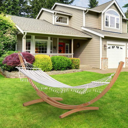 Garden Hammock 200x100 cm Hanging Hammock with Wooden Bars Load 120 kg for Patio Terrace Balcony Camping Gray and Cream