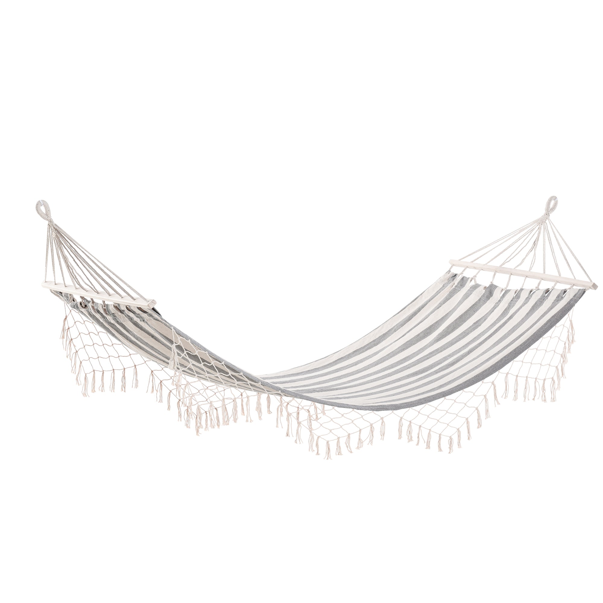 Garden Hammock 200x100 cm Hanging Hammock with Wooden Bars Load 120 kg for Patio Terrace Balcony Camping Gray and Cream