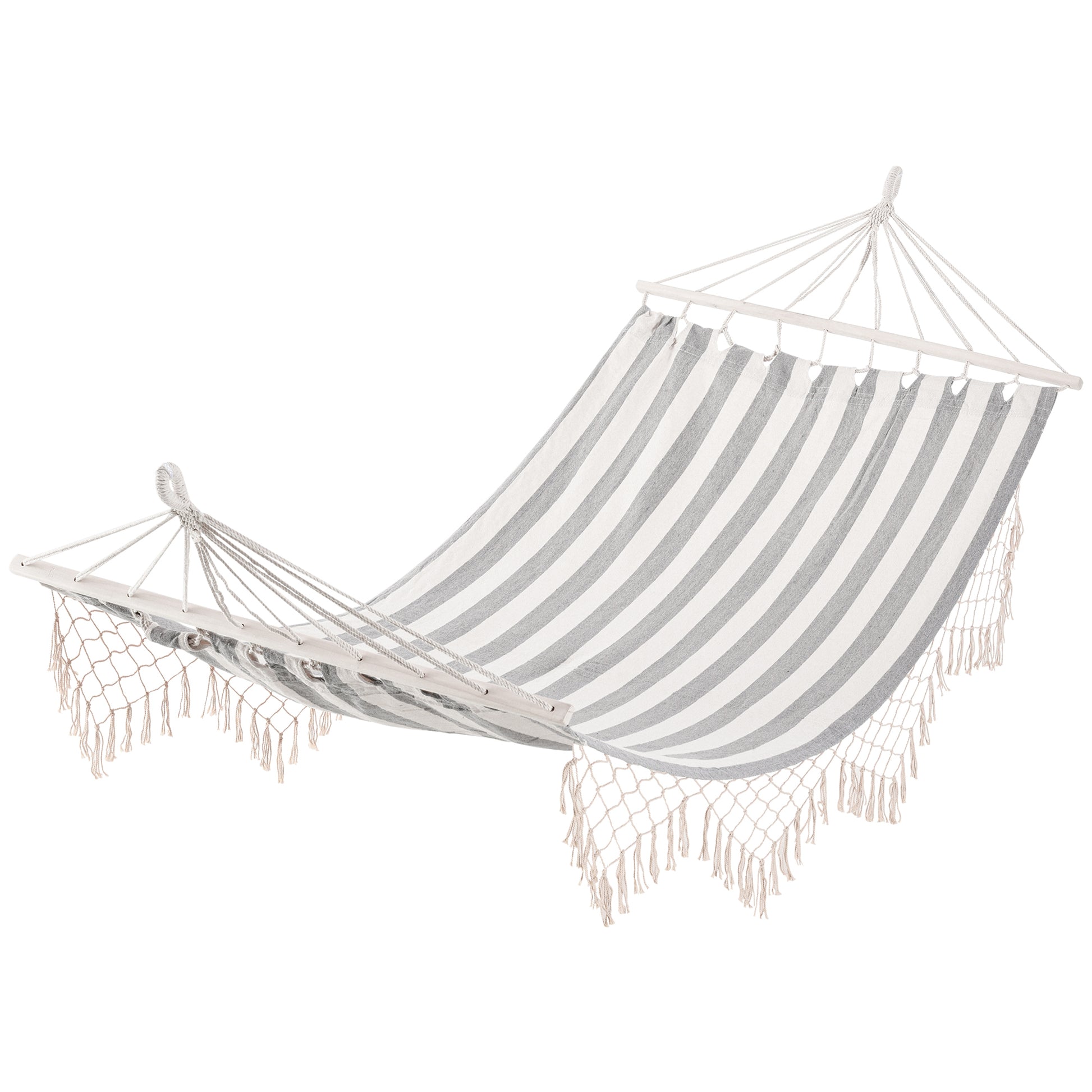 Garden Hammock 200x100 cm Hanging Hammock with Wooden Bars Load 120 kg for Patio Terrace Balcony Camping Gray and Cream