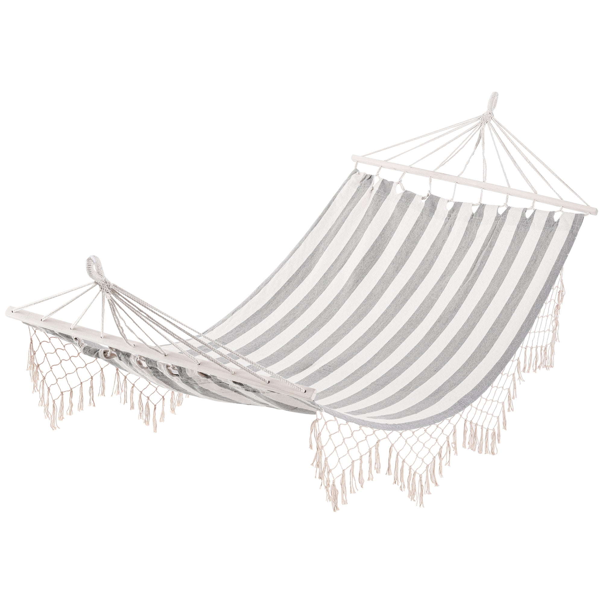 Garden Hammock 200x100 cm Hanging Hammock with Wooden Bars Load 120 kg for Patio Terrace Balcony Camping Gray and Cream