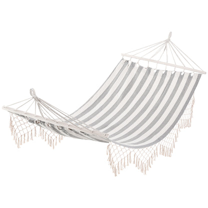 Garden Hammock 200x100 cm Hanging Hammock with Wooden Bars Load 120 kg for Patio Terrace Balcony Camping Gray and Cream