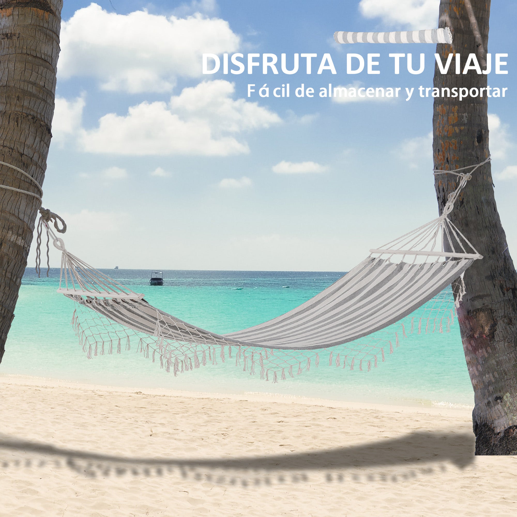 Garden Hammock 200x100 cm Hanging Hammock with Wooden Bars Load 120 kg for Patio Terrace Balcony Camping Gray and Cream