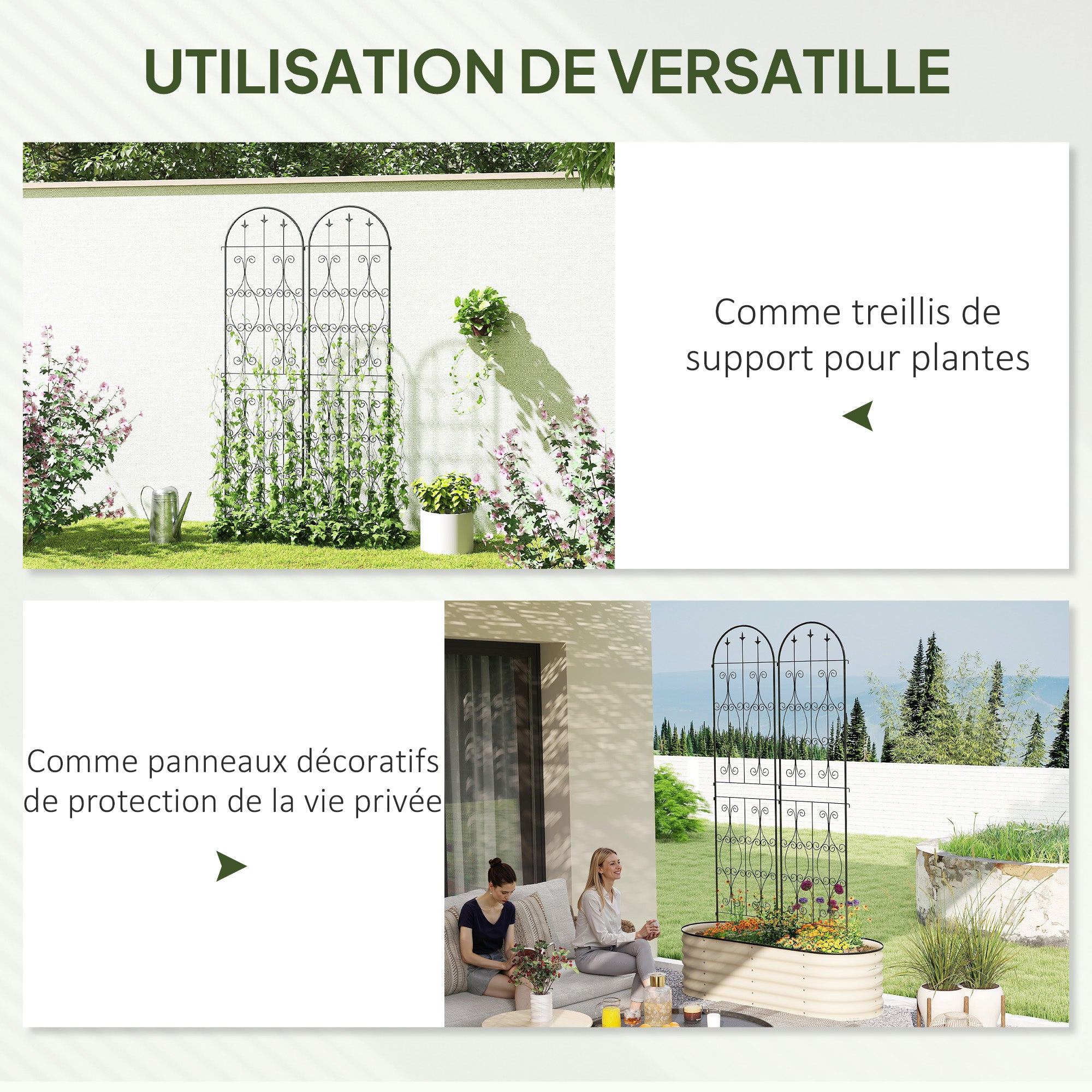 Set of 2 Plant Climbing Supports, Trellises for Garden with Swirl Patterns, for Vegetables, Vines, Flowers, Made of Metal, 50 x 220 cm, Black
