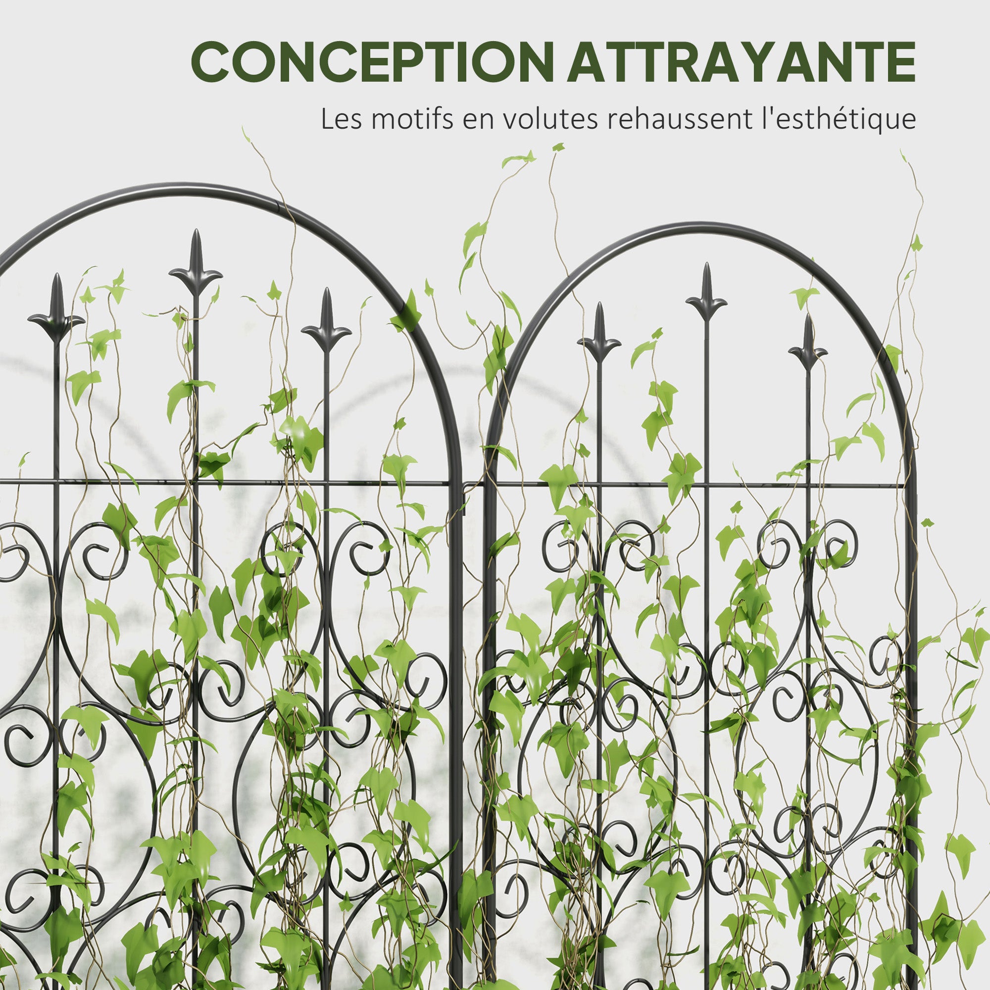 Set of 2 Plant Climbing Supports, Trellises for Garden with Swirl Patterns, for Vegetables, Vines, Flowers, Made of Metal, 50 x 220 cm, Black