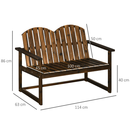 Garden Bench, 2-Seater Bench, Wooden Bench with Backrest, Armrest, Park Bench, Load Capacity up to 240 kg, for Garden, Balcony, Charcoal, 114 x 63 x 86 cm