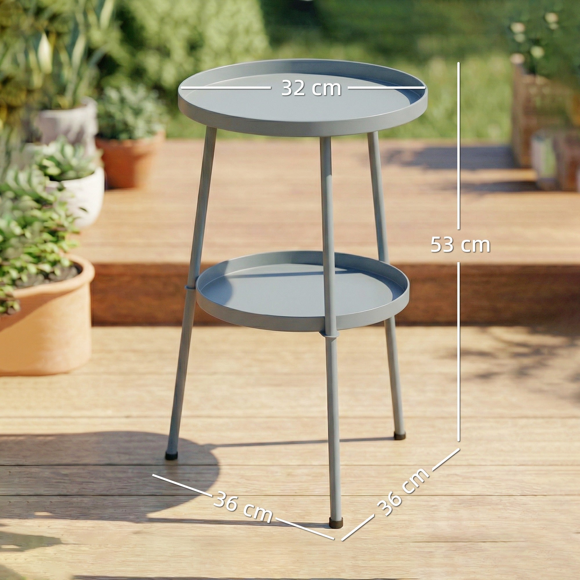14.2" Round Outdoor Side Table — Metal Tripod Patio/Balcony Accent Table, Dark Gray