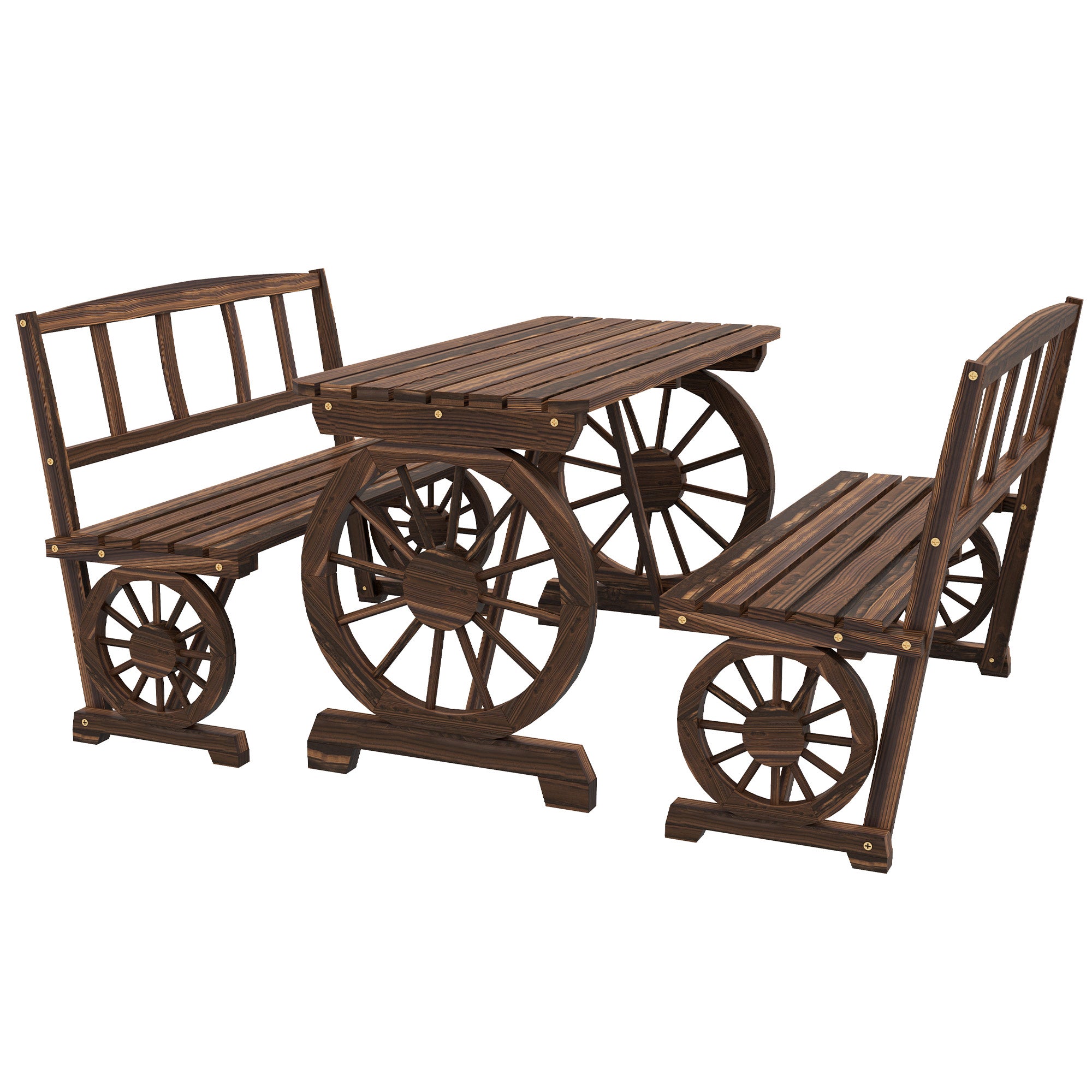 3-Piece Garden Set in Pine Wood with 1 Outdoor Table 115x55x71 cm and 2 Benches 115x51x80 cm, Charred color