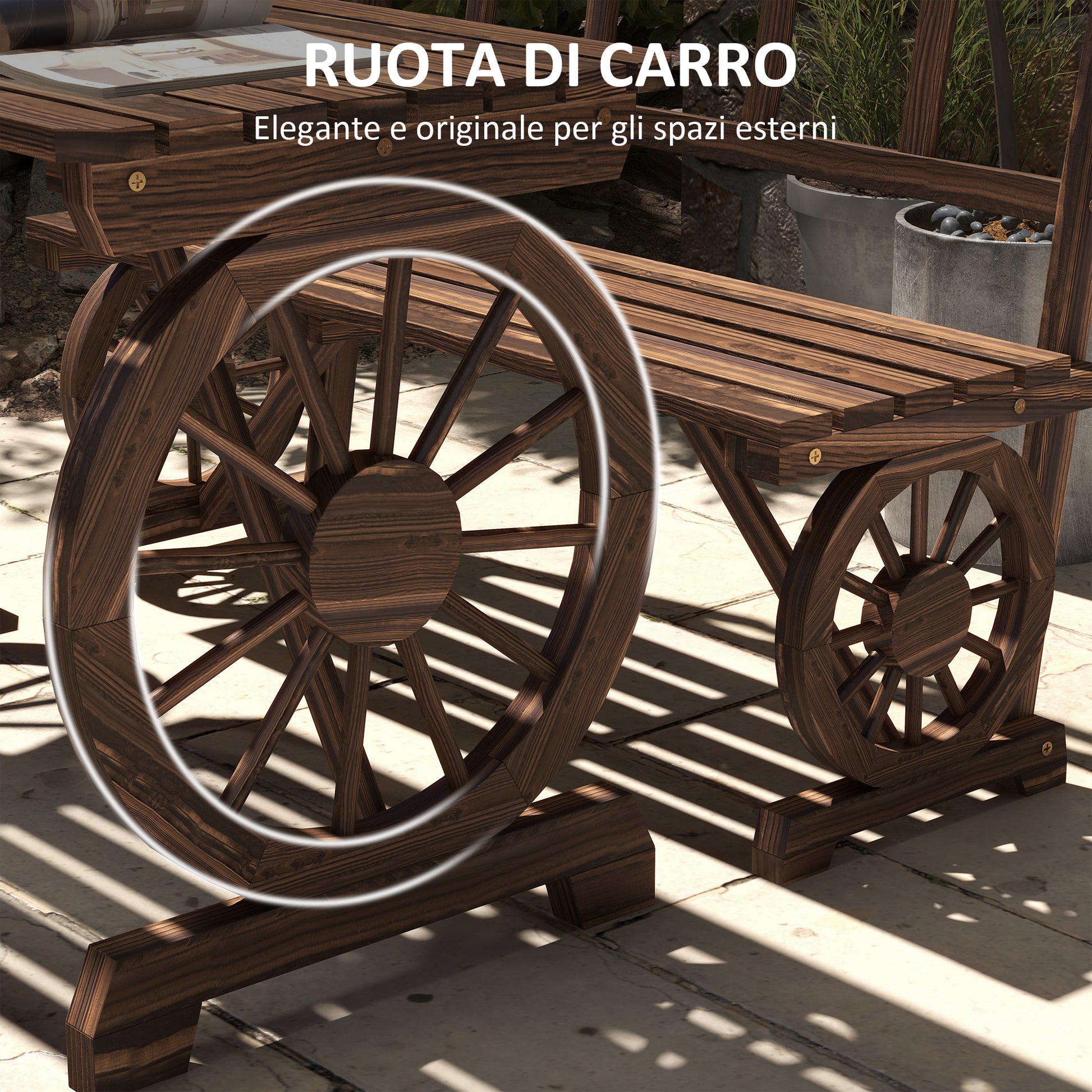 3-Piece Garden Set in Pine Wood with 1 Outdoor Table 115x55x71 cm and 2 Benches 115x51x80 cm, Charred color