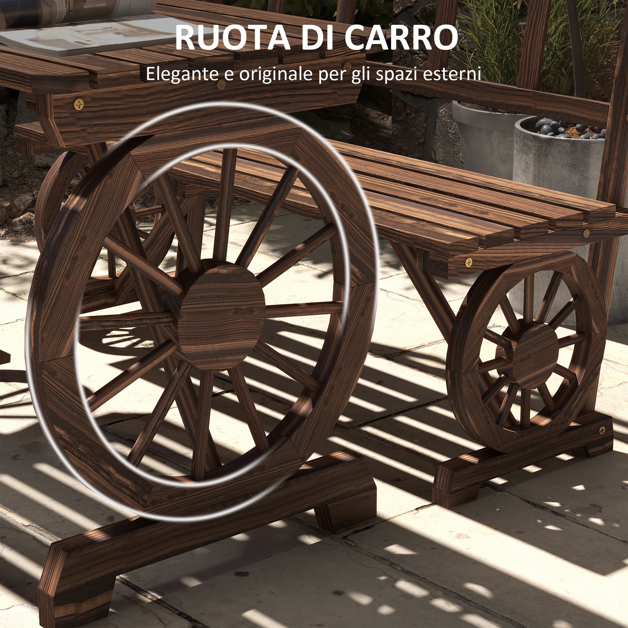 3-Piece Garden Set in Pine Wood with 1 Outdoor Table 115x55x71 cm and 2 Benches 115x51x80 cm, Charred color