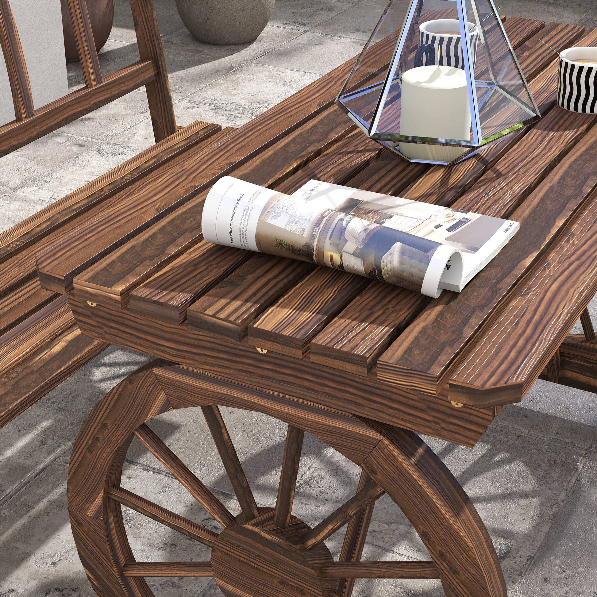 3-Piece Garden Set in Pine Wood with 1 Outdoor Table 115x55x71 cm and 2 Benches 115x51x80 cm, Charred color