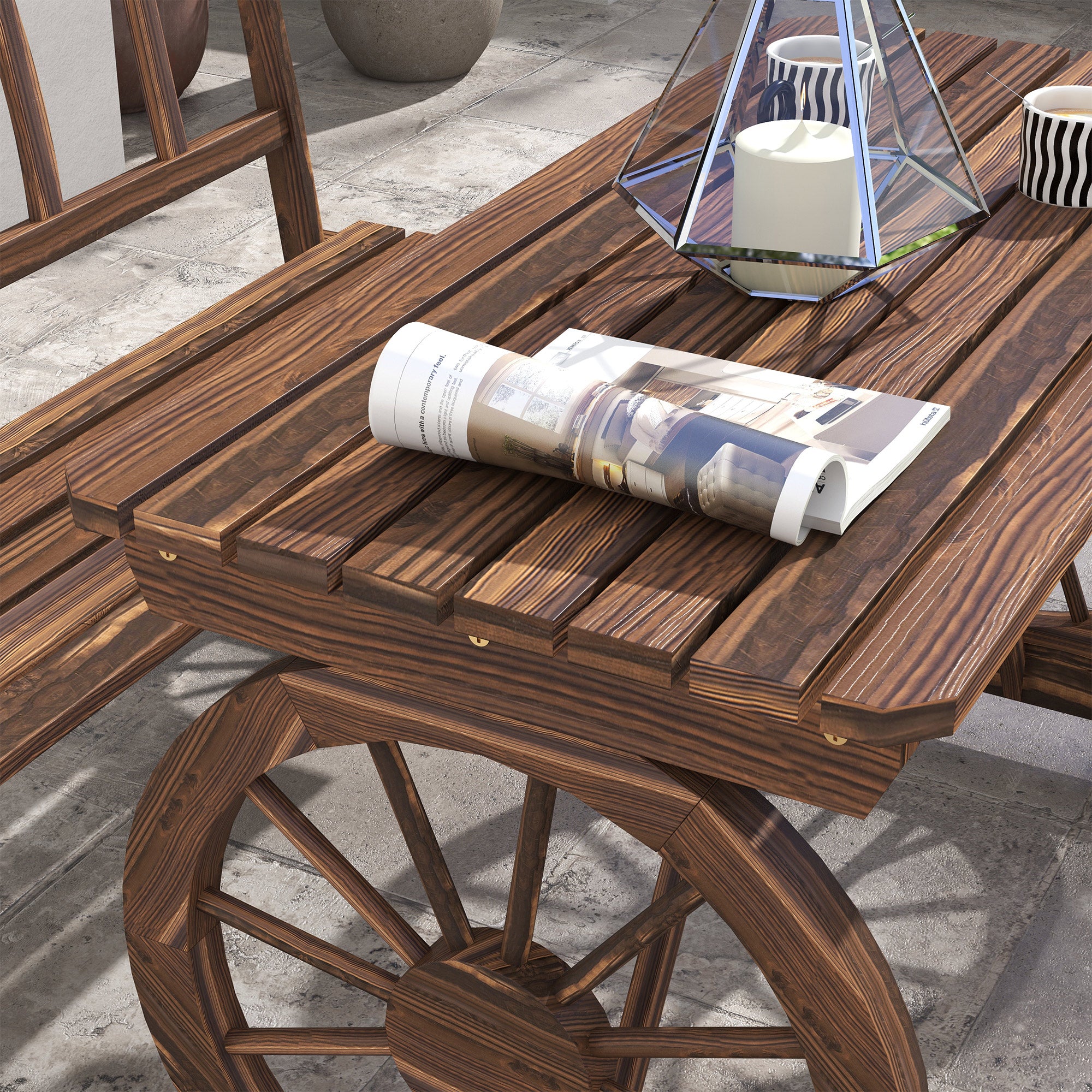3-Piece Garden Set in Pine Wood with 1 Outdoor Table 115x55x71 cm and 2 Benches 115x51x80 cm, Charred color