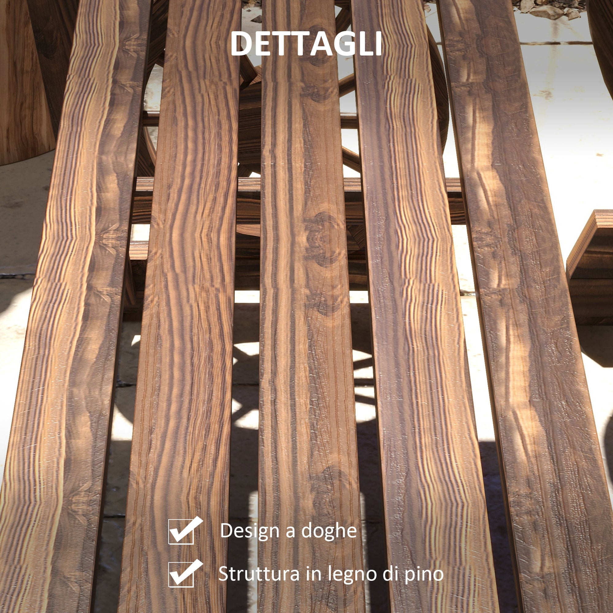 3-Piece Garden Set in Pine Wood with 1 Outdoor Table 115x55x71 cm and 2 Benches 115x51x80 cm, Charred color