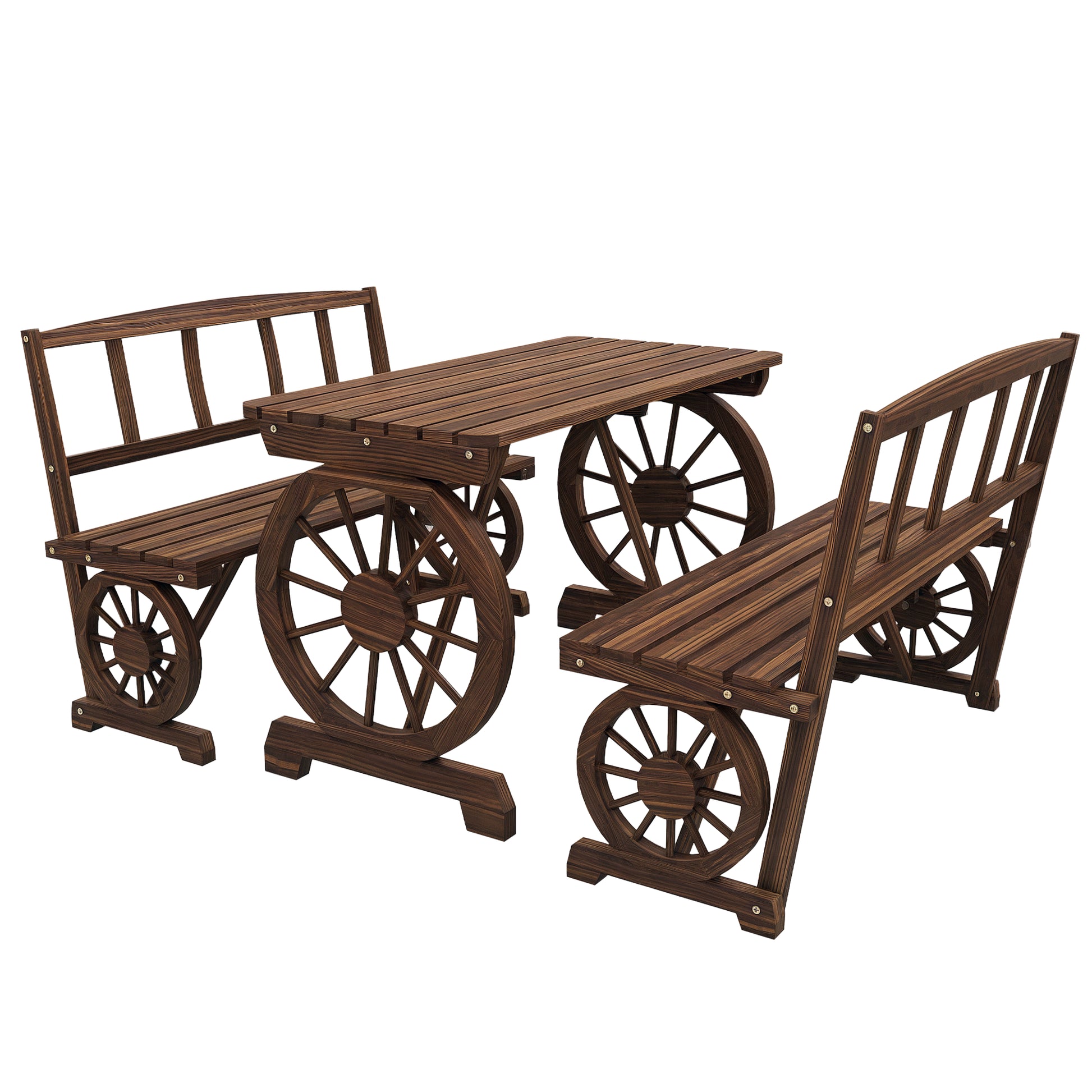 3-Piece Garden Set in Pine Wood with 1 Outdoor Table 115x55x71 cm and 2 Benches 115x51x80 cm, Charred color