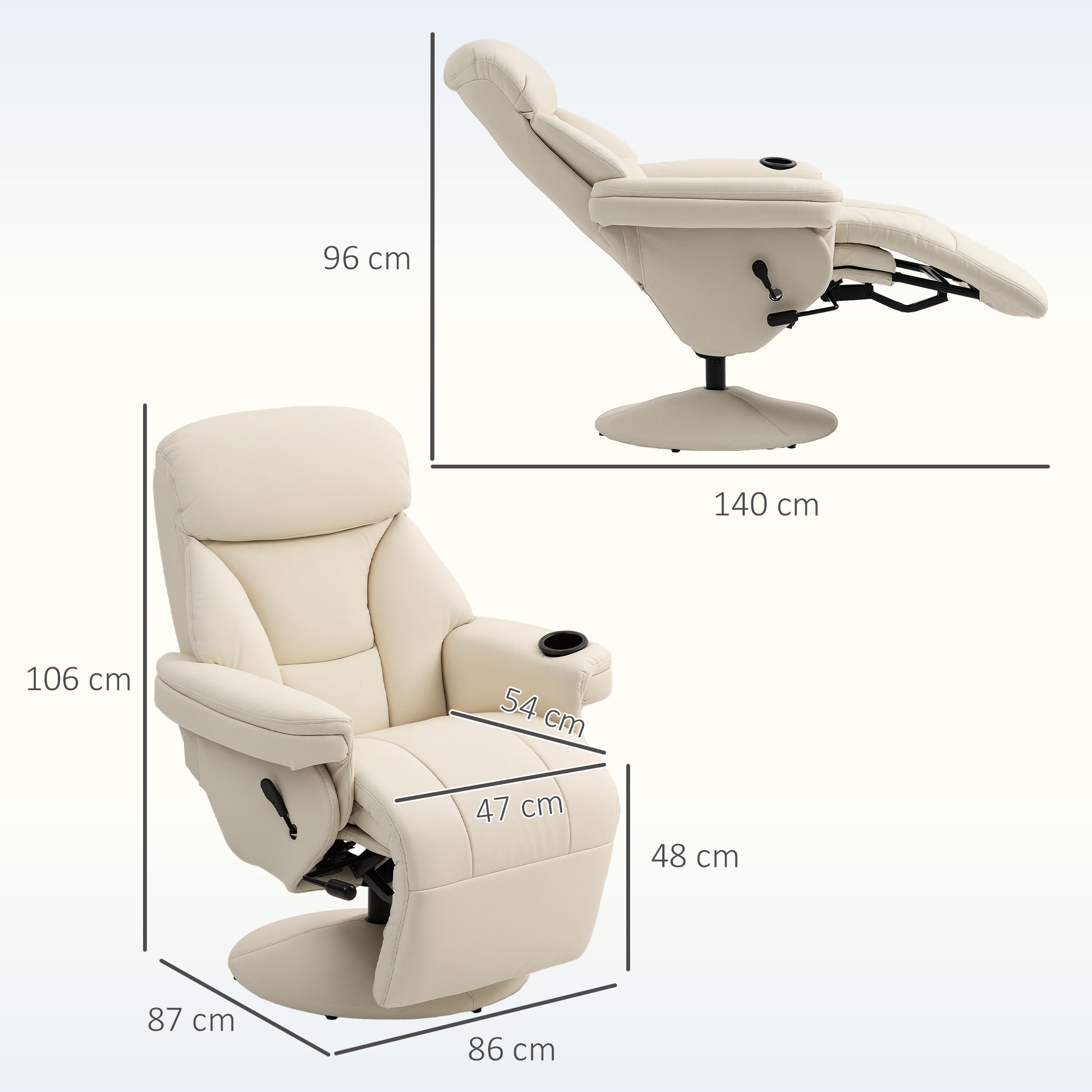 PU Leather Recliner with Manual Recline, Cup Holder & Side Pocket — Swivel TV Chair for Living Room/Bedroom, Cream