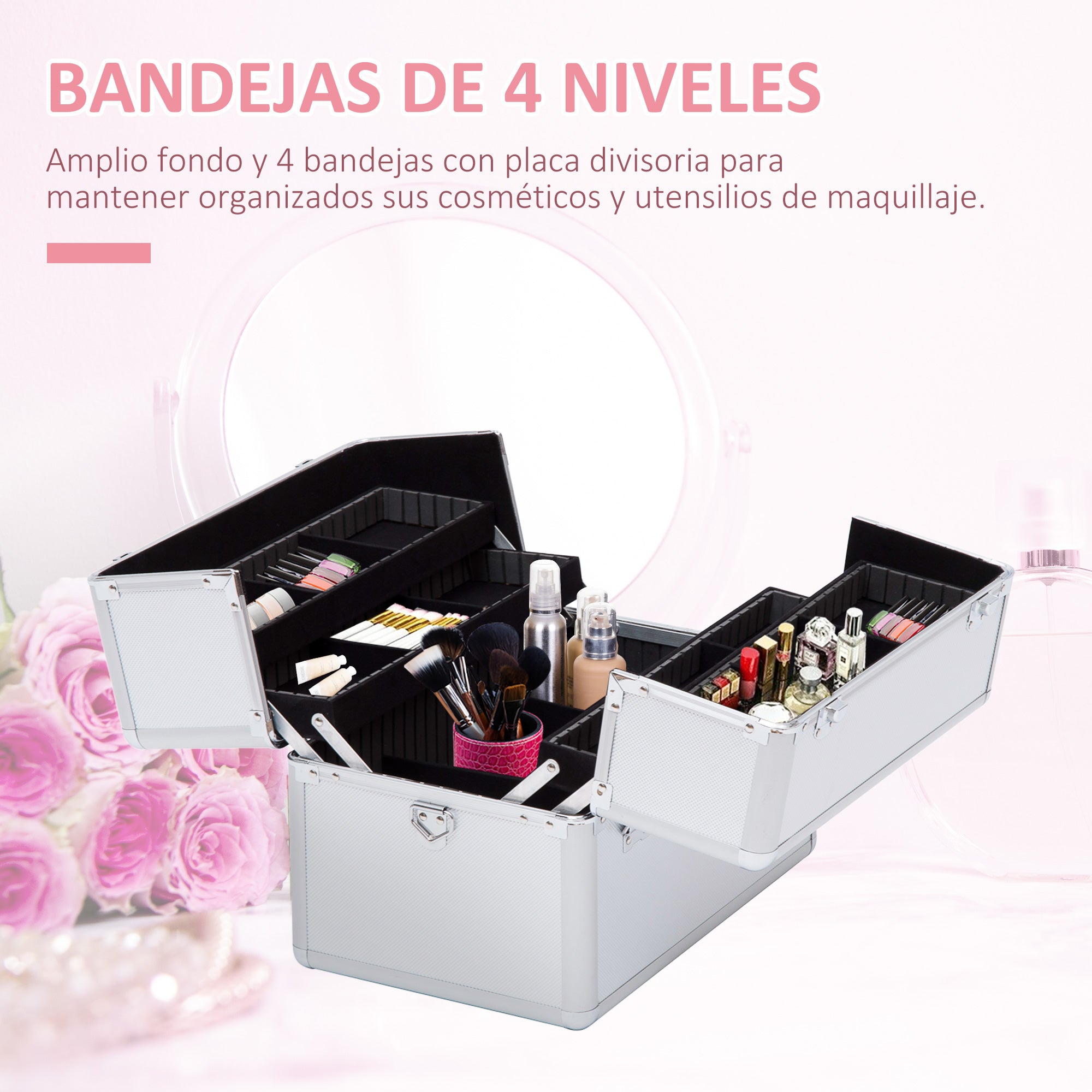 Makeup Case 36.5x24x29cm 3 Levels Professional Cosmetics Vanity Case