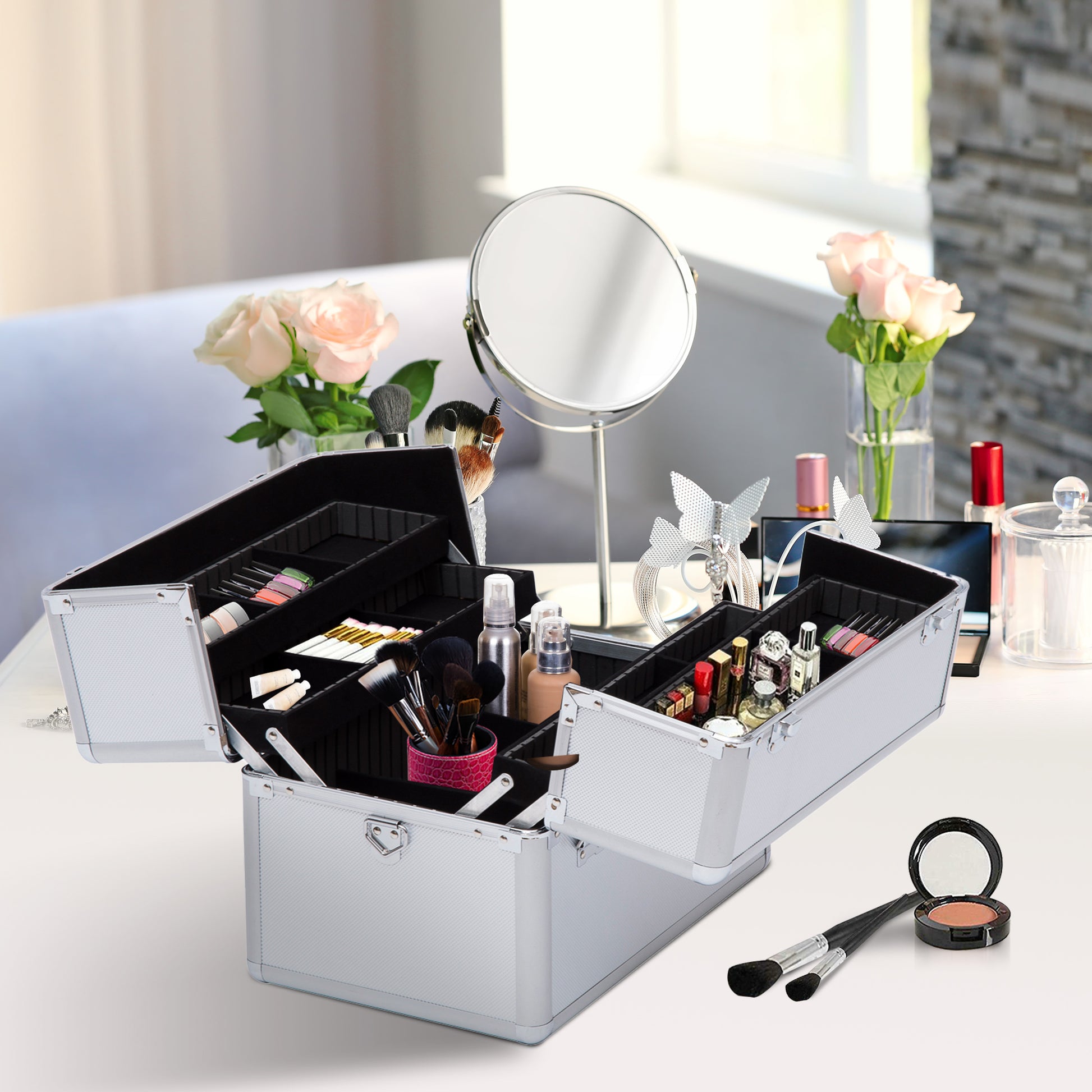 Makeup Case 36.5x24x29cm 3 Levels Professional Cosmetics Vanity Case