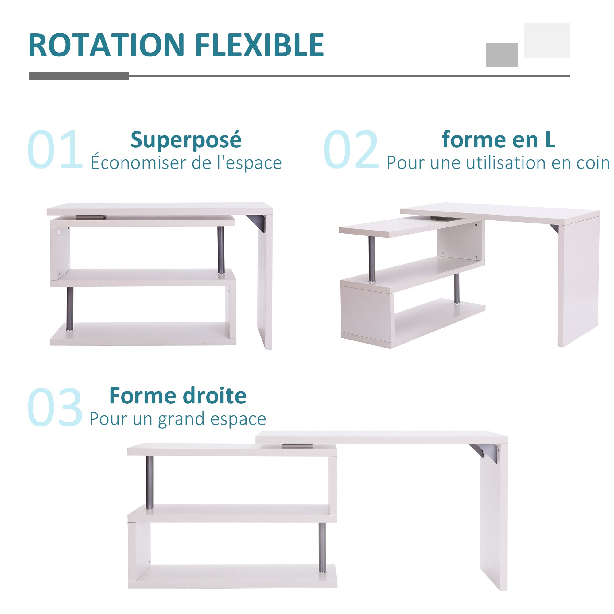 Computer Desk Computer Table Convertible Dining Table with Contemporary Design Adjacent Library White Melamine Chrome-Plated Metal