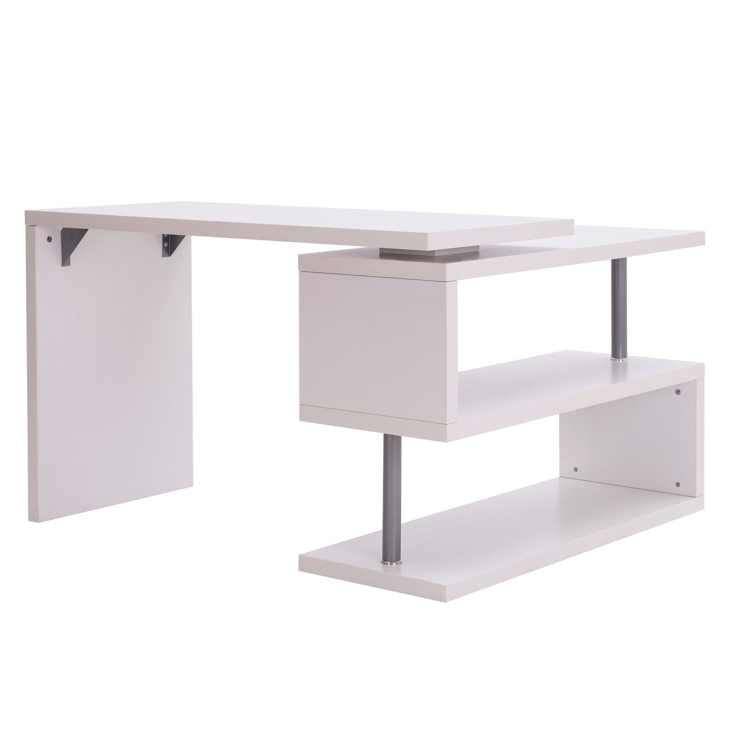 Computer Desk Computer Table Convertible Dining Table with Contemporary Design Adjacent Library White Melamine Chrome-Plated Metal