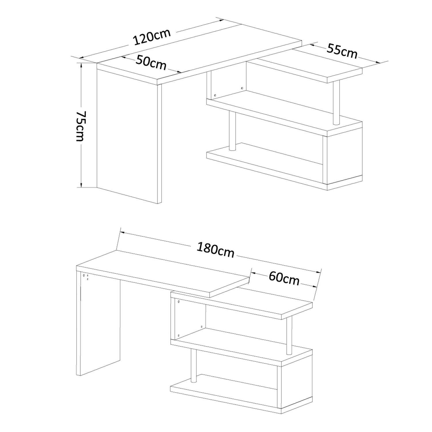Computer Desk Computer Table Convertible Dining Table with Contemporary Design Adjacent Library White Melamine Chrome-Plated Metal