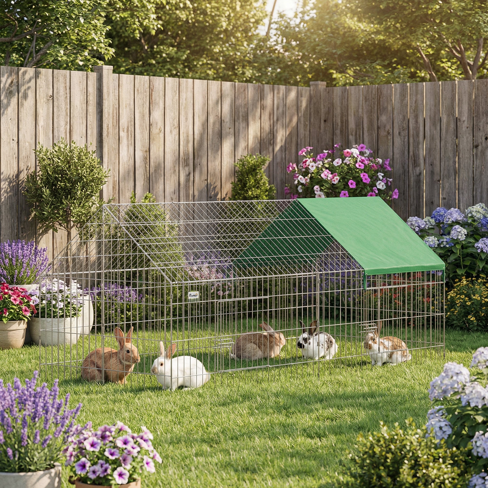 Outdoor/Indoor Rabbit & Chicken Run with Shade Cover and Metal Mesh, 71 x 29.5 x 29.5 in (180 x 75 x 75 cm), Green