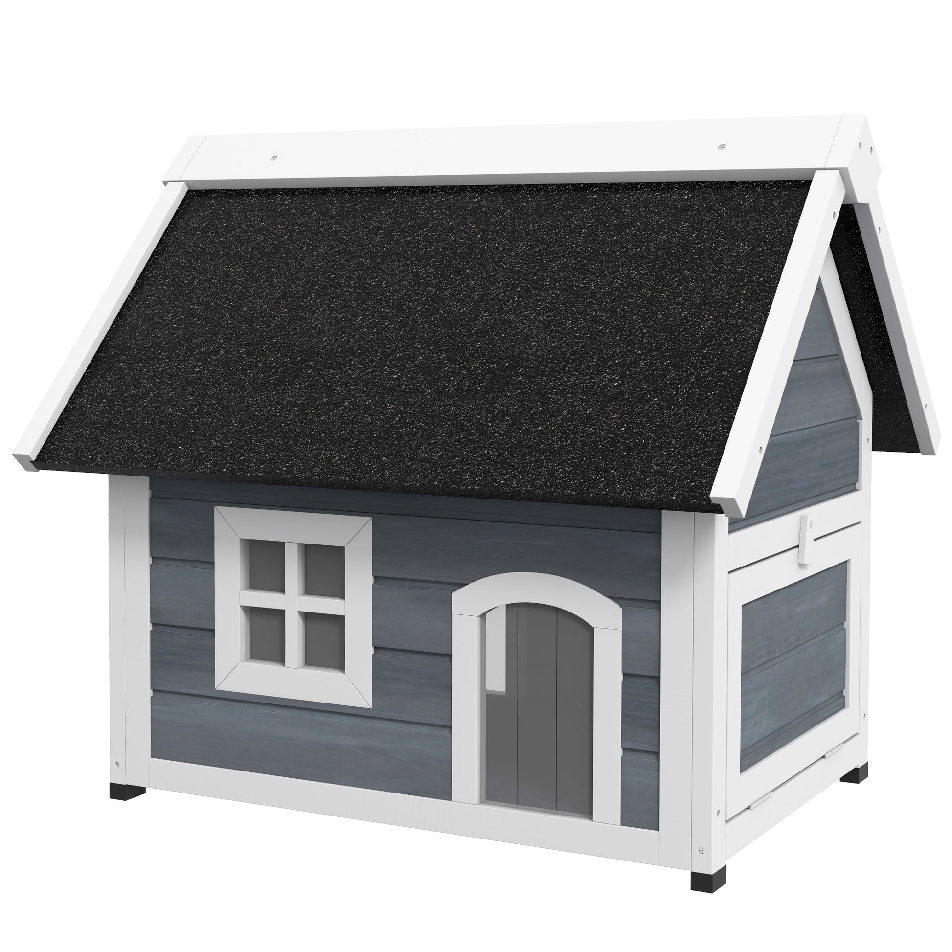 Outdoor Cat House Cat Cave made of wood, with foldable asphalt roof, Weatherproof Cat Cottage with window, 3 doors, 77 x 57.5 x 68 cm, Gray