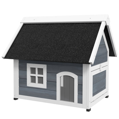 Outdoor Cat House Cat Cave made of wood, with foldable asphalt roof, Weatherproof Cat Cottage with window, 3 doors, 77 x 57.5 x 68 cm, Gray