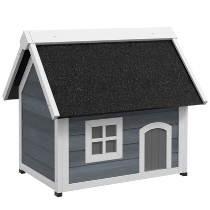 Outdoor Cat House Cat Cave made of wood, with foldable asphalt roof, Weatherproof Cat Cottage with window, 3 doors, 77 x 57.5 x 68 cm, Gray
