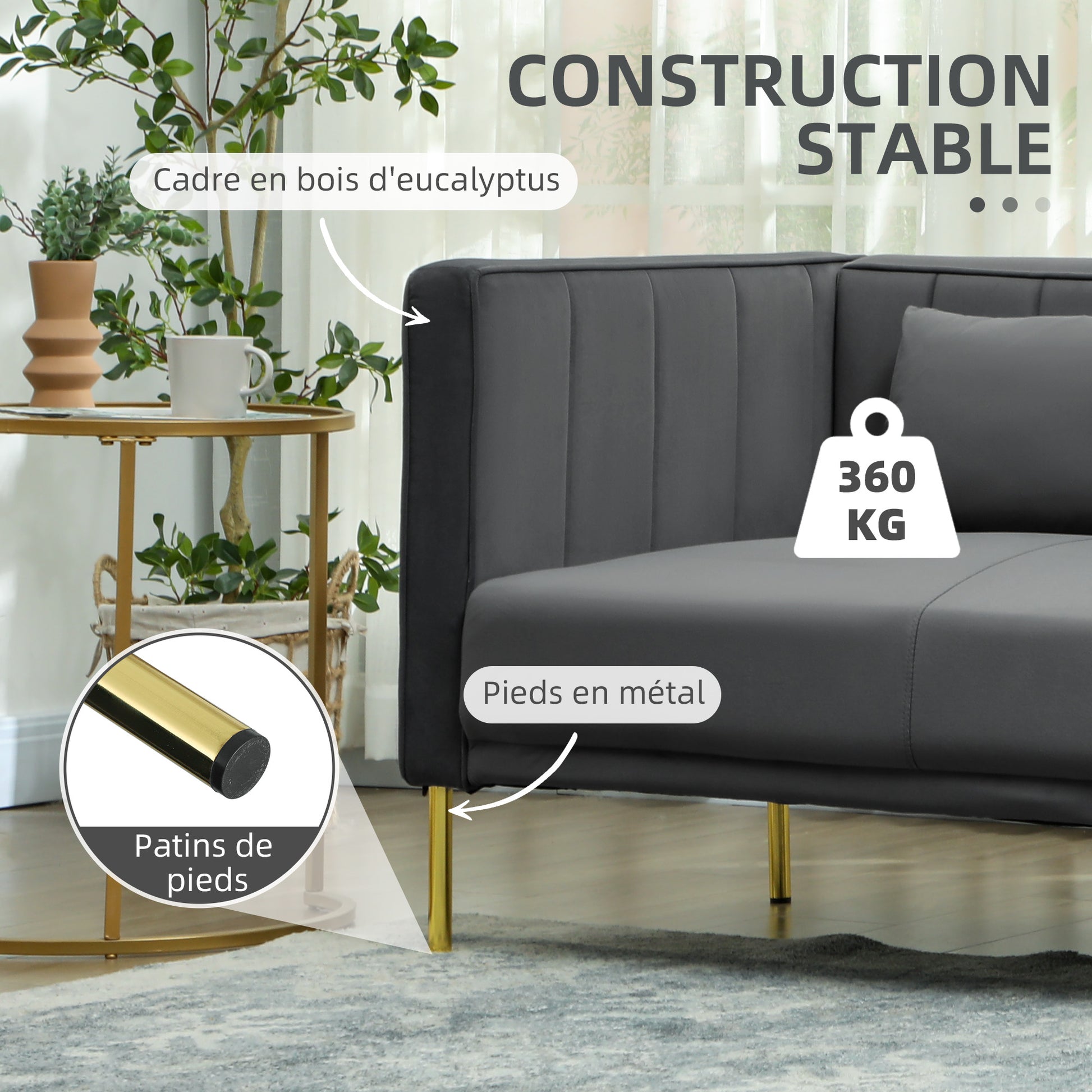 3-Seater Velvet Sofa 194.5 cm with 2 Removable Cushions, S Springs and Elastic Straps, Living Room, Bedroom and Home Office Sofa, Dark Gray