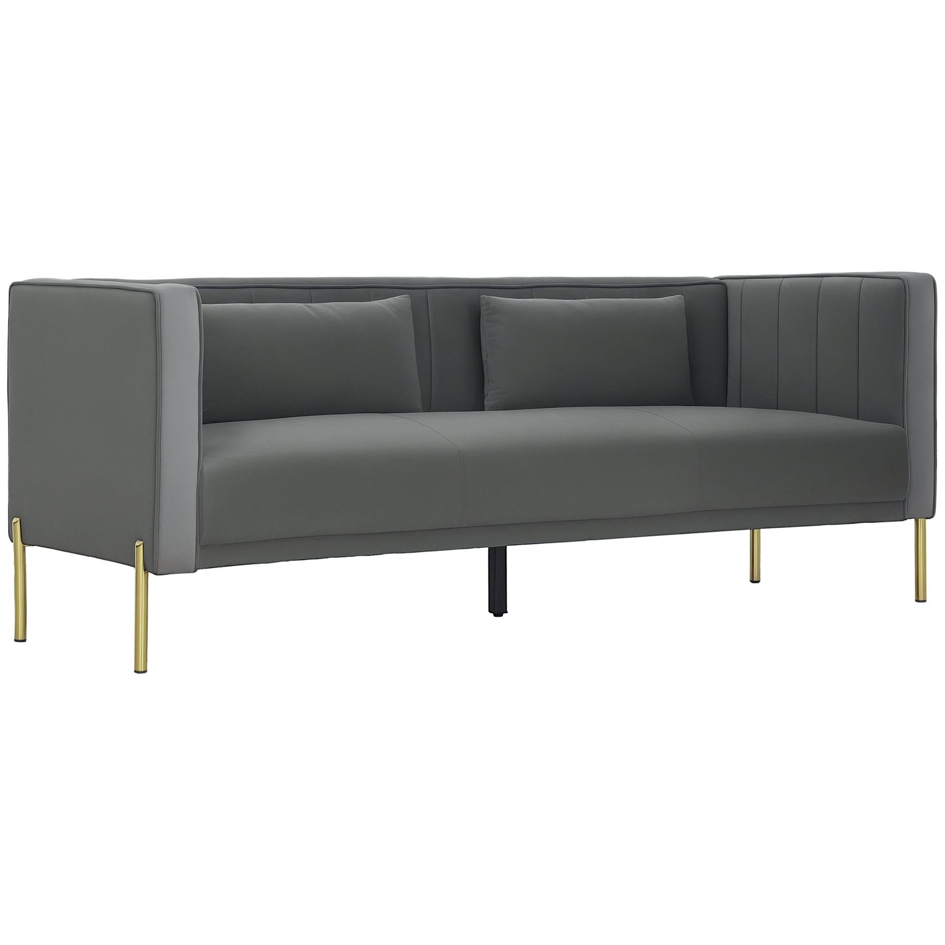 3-Seater Velvet Sofa 194.5 cm with 2 Removable Cushions, S Springs and Elastic Straps, Living Room, Bedroom and Home Office Sofa, Dark Gray