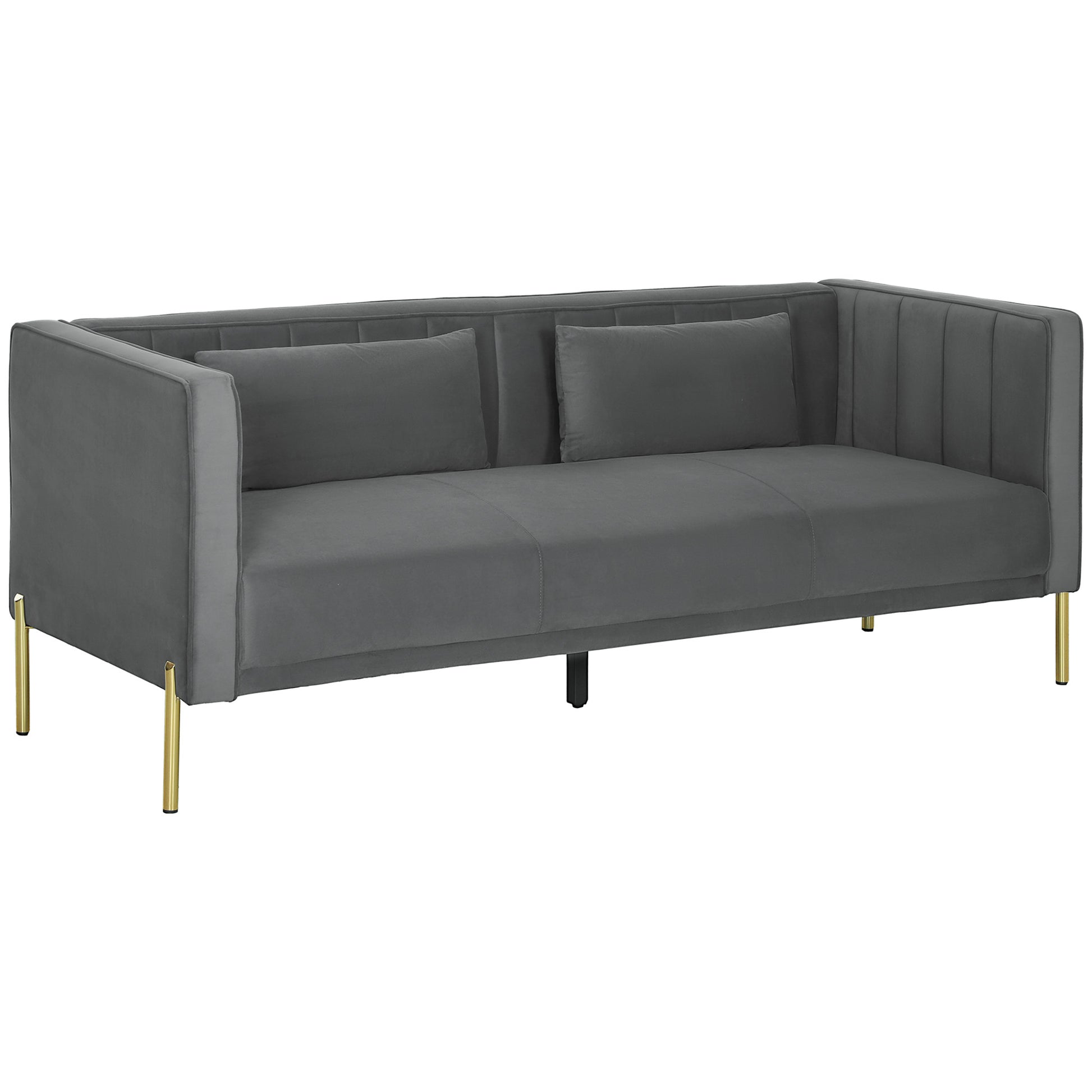 3-Seater Velvet Sofa 194.5 cm with 2 Removable Cushions, S Springs and Elastic Straps, Living Room, Bedroom and Home Office Sofa, Dark Gray