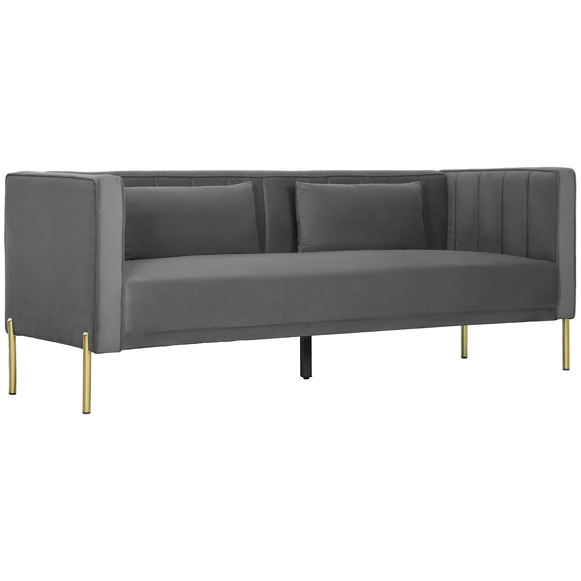 3-Seater Velvet Sofa 194.5 cm with 2 Removable Cushions, S Springs and Elastic Straps, Living Room, Bedroom and Home Office Sofa, Dark Gray