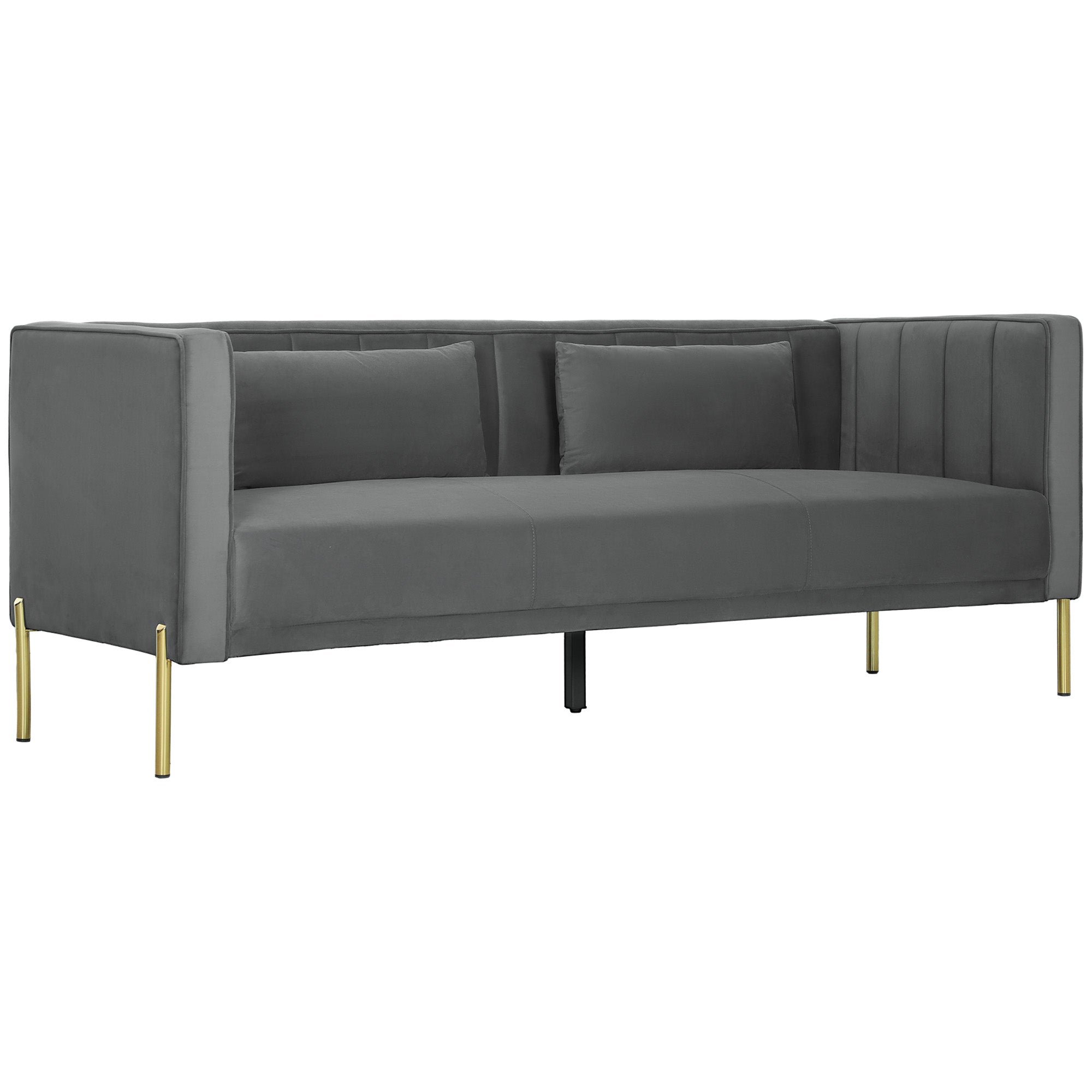 3-Seater Velvet Sofa 194.5 cm with 2 Removable Cushions, S Springs and Elastic Straps, Living Room, Bedroom and Home Office Sofa, Dark Gray